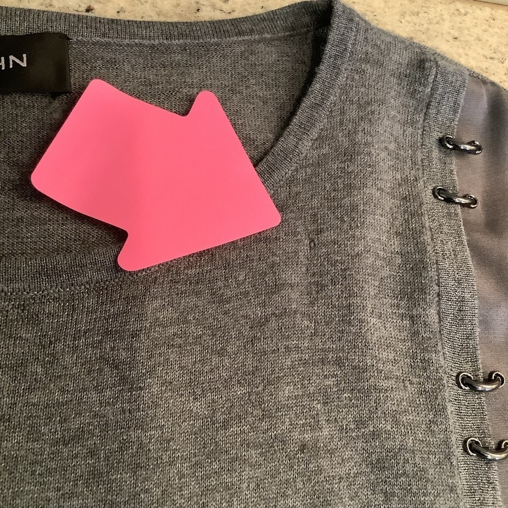 St. John Charcoal Wool & Silk Sweater Top Size LG Tunic Asymmetrical - Picture 10 of 12